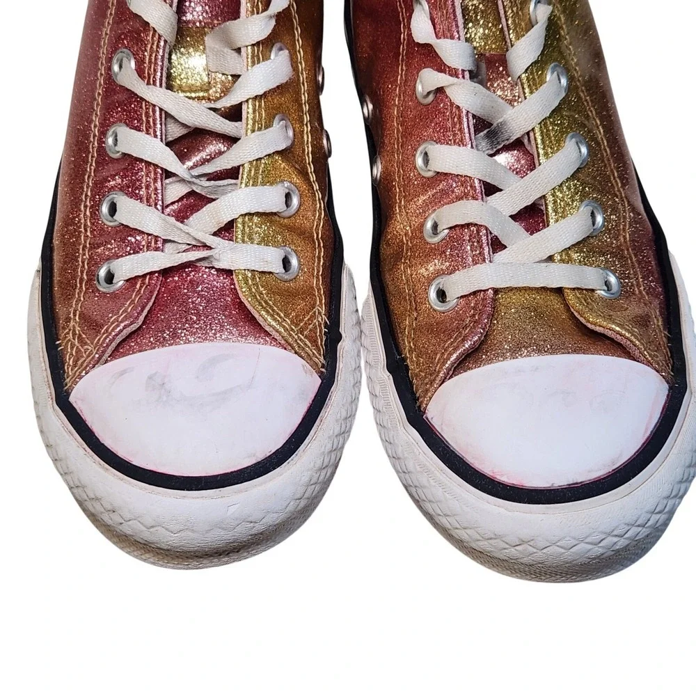 CONVERSE Chuck Taylor All Star High Top Shoe Youth 3 Pink Gold Girls Glitter‎